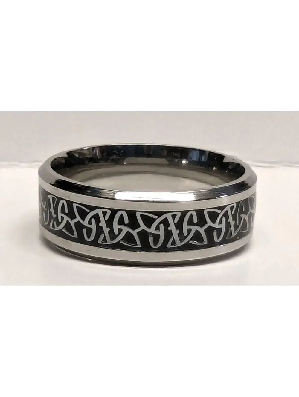 New Celtic Knot Band Ring Mens 11 Stainless Steel Black Eternity Wedding Band
